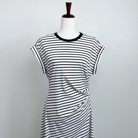 Goelia Navy Stripe Cap Sleeve Crewneck Side Slit Dress NWT - Picture 5 of 11